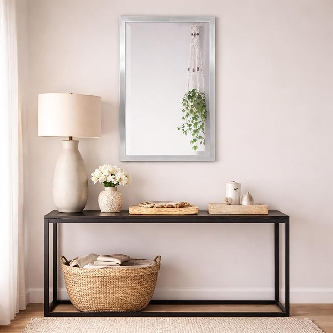 Brushed Nickel Stainless Steel Metal Framed Mirror 19"x25" for Bathroom Vanity – Decorative Rectangular Bathroom Mirror for Over Sink, Bedroom & Living Room - Image 3
