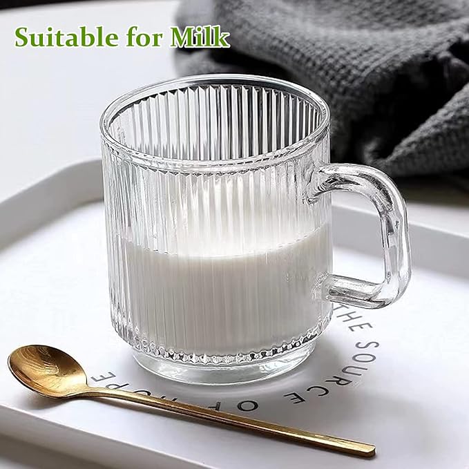 Qipecedm 6 PACK Premium Glass Coffee Mugs with Handle, 12 OZ Classic Vertical Stripes Glass Coffee Cups, Transparent Tea Cup for Hot/Cold Beverages, Glassware Set for Americano, Latte, Cappuccino - Image 7