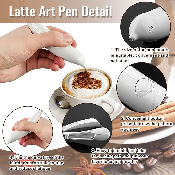 Latte Art Pen, Electrical Coffee Carving Pen, Spice Pen for Coffee Art, Cake Decoration Portable Pen Cappuccino Coffee Carving Pen Professional Baking Pastry Tools