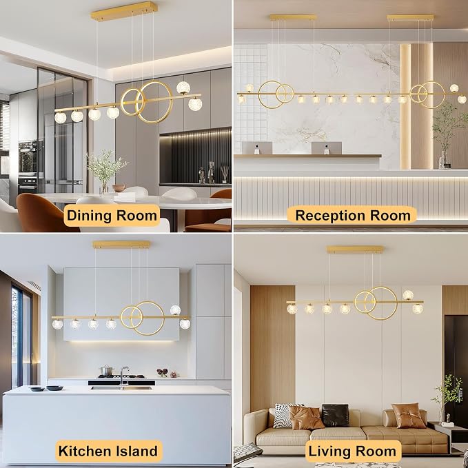 ORANOOR Modern Gold Chandeliers Pendant Light, 47in Dimmable LED Chandelier | Linear Gold Pendant Light for Kitchen Island Dining Room, 6 Globe Hanging Pendant Chandelier Lighting Fixture, 2 Rings 4200lm - Image 7