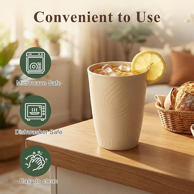 12oz Wheat Straw Cups Set of 6, Alternatives to Plastic Cups Reusable, Unbreakable Drinking Glasses, Microwave & Dishwasher Safe Drinking Cup, Small Water Cup for Kitchen, Party (Multicolor) - Image 4