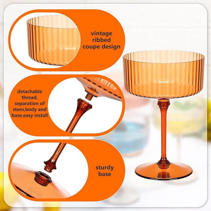 Jingmore 24 Pcs Ribbed Martini Glasses 10 oz Disposable Plastic Vintage Ribbed Coupe Glasses Unbreakable Dessert Parfait Glassware for Wedding Birthday Party Supplies (Thanksgiving Colors) - Image 4