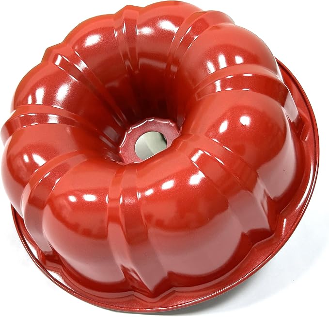 Classic Bakeware 9.5 Inch Non-stick Fluted Cake Pan,Heavy Duty Carbon Steel Tube Baking Mold Red - Image 4
