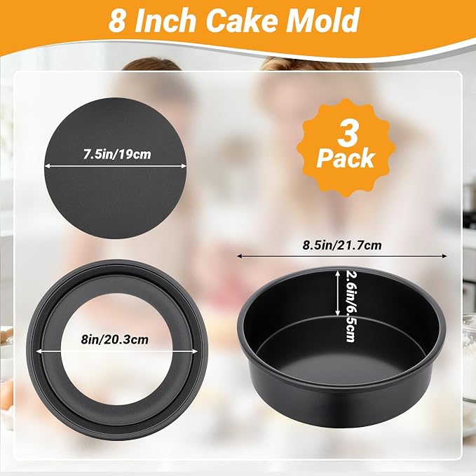 Beasea Round Cake Pans, 3 Pack 8 Inch Carbon Steel Round Cake Pan with Removable Bottom, Nonstick Baking Mold Tin for Cheesecake - Image 2