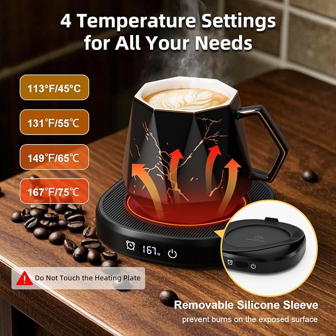 Coffee Mug Warmer Set Electric Heated Beverage Tea Cup Warmer for Desk | Awesome Mug Warmer Set Coffee Accessories, 4 Temperature Control, 8 Hours Auto Shut Off, Office Men Christmas Birthday Gift - Image 2