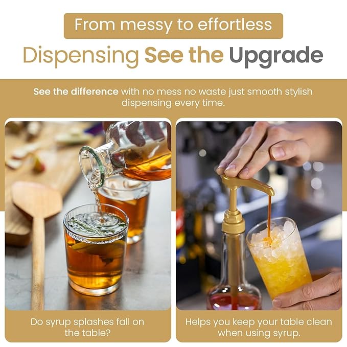 Syrup Pump for Coffee Syrup Bottles – 6-Pack Dispenser Pumps Fits 750ml / 25.4 oz Flavoring Syrup Bottles – Compatible with Torani & More – Gold Coffee Syrup Dispenser Pump for Home & Cafe Use