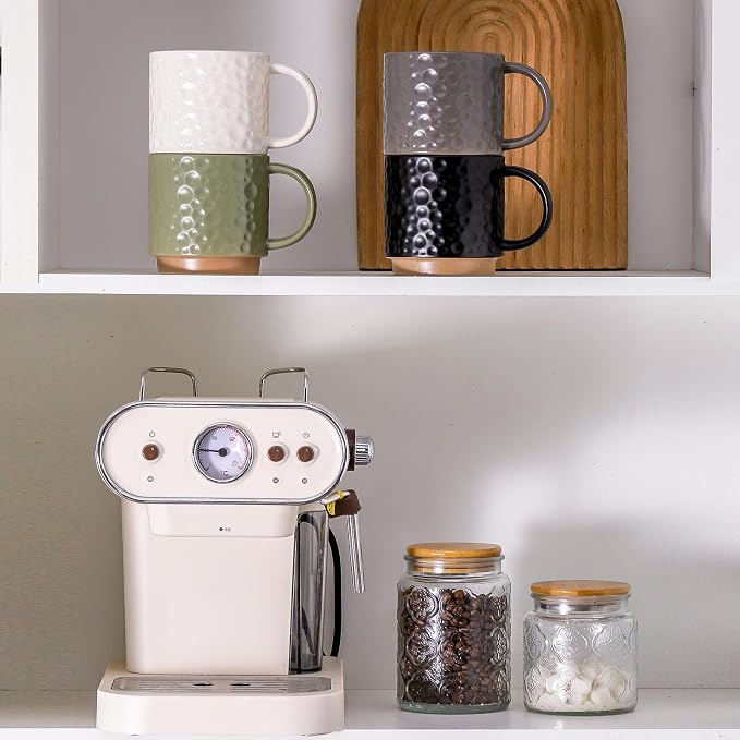 Nihow 16OZ Stackable Coffee Mug Set, Large Ceramic Coffee Mug Set of 4,Coffee Cup Set for Cappuccino/Latte/Cocoa,Dishwasher & Microwave Safe, Matte White - Image 6