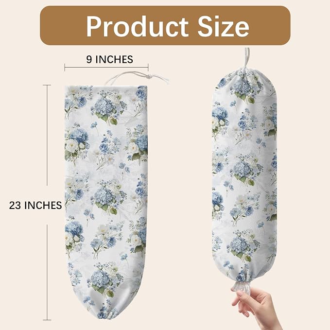Plastic Bag Holder Dispenser, Floral Plastic Grocery Bag Organizer & Wall Mount Paper Trash Bags Saver Storage for Kitchen Home Pantry Decor, Hydrangea Floral Kitchen Decor - Image 2