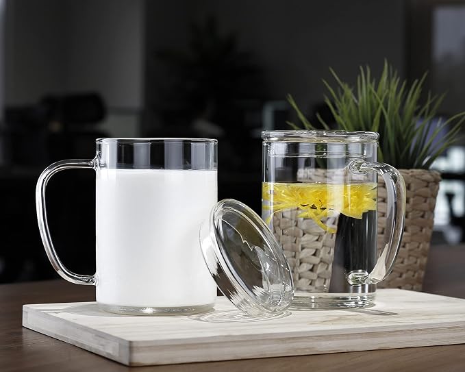 LUXU Glass Coffee Mugs (Set of 2),27oz Large Glass Coffee Cups Clear Glass Tea Cups Overnight Oats Containers with Glass Lid,Cute Coffee Bar Accessories,Iced Coffee Glasses for Latte,Cereal,Yogur - Image 6