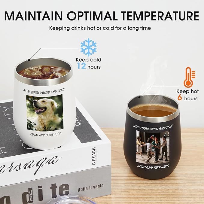 48 Pack Personalized Wine Tumbler,12oz Custom Stainless Steel Coffee Mug,Tumblers with Lids,Customizable with Picture and Names Engraving,Suitable for Woman,Men,Families and Travel