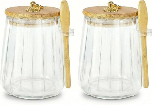 holoith 2 Pack Sugar Jar with Lid and Spoon,24oz Large Glass Spice Jars | Coffee Bar Decor Accessories Food Storage Containers Home Essentials by Holoith