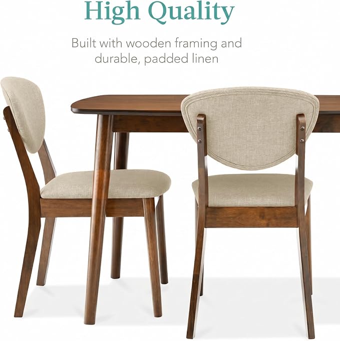 Best Choice Products 5-Piece Dining Set, Compact Mid-Century Modern Table & Chair Set for Home, Apartment w/ 4 Chairs, Padded Seats & Backrests, Wooden Frame - Walnut/Oatmeal - Image 5