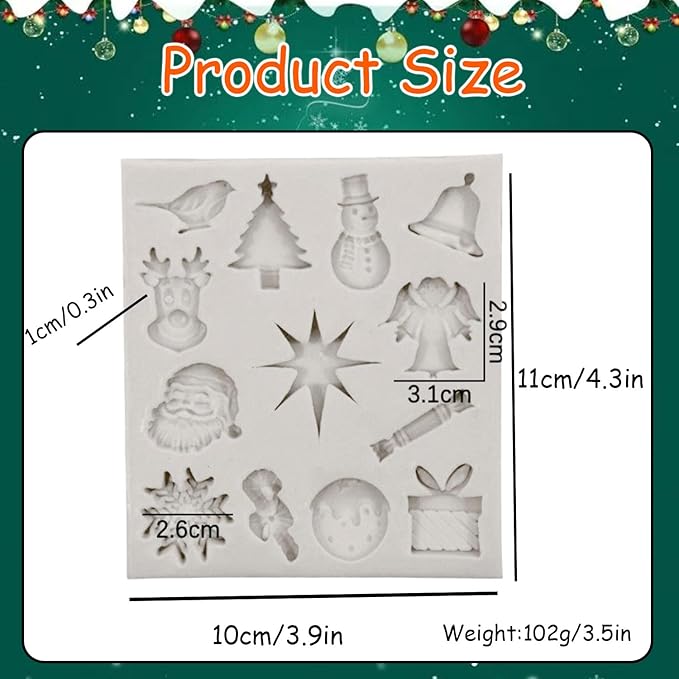 1 Pcs Christmas Chocolate Molds Silicone with Santa Claus Christmas Tree Bell Snowflake Elk Xmas Gift Design Silicone Molds for Baking Soap Candles Candy Ice Cube Jelly Handmade Chocolate Molds