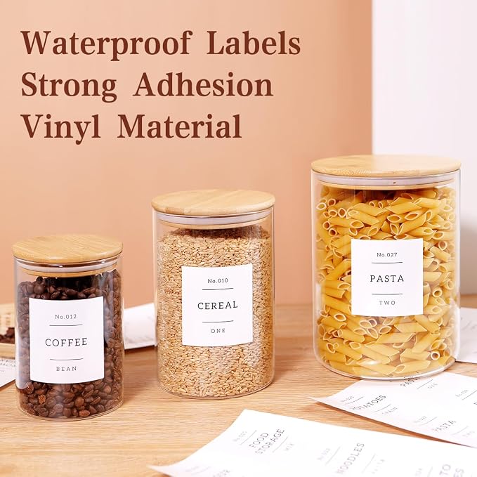 3 Pcs Glass Canisters with Airtight Bamboo Lids and 42 Kitchen Pantry Labels Preprinted - Clear Glass Flour and Sugar Storage Container Set - Large Glass Jars with Wood Lids(100 OZ/54 OZ/27 OZ) - Image 4