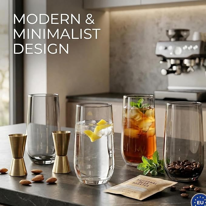 Grey Drinking Glasses Set of 6 | Translucent Black Glassware | 16 oz Smoked Grey Glass Cups | Highball Drinkware for Cocktails, Long Drink, Mojito, Juice, Soda | Modern Charcoal Drinkware - Image 3