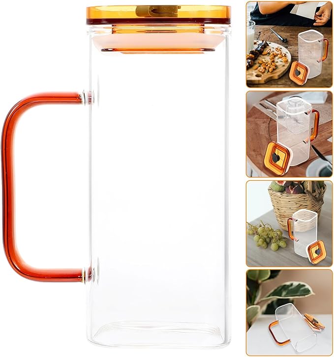 Glass Drinking Cup with Amber Handle High Borosilicate Glass Tumbler with PP Lid and Straw Reusable Cold Beverage Cup for Juice Coffee Milk and Outdoor Use