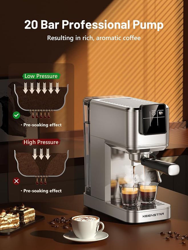 KEENSTAR 20Bar Espresso Machine, Hot & Iced Coffee Maker with Milk Frother | Stainless Steel, Touch Screen, Rapid Cold Brew, Espresso Maker with 40oz Water Tank for Latte, Cappuccino - Image 3
