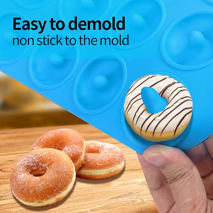 2pcs Silicone Donut Pan, 12 Holes Mini Donut Silicone Mold Heat Resistant, Silicone Donut Molds for baking, Mini Silicone Baking Mold for baking delicious donuts, Non-stick Bottom, Easy to Clean