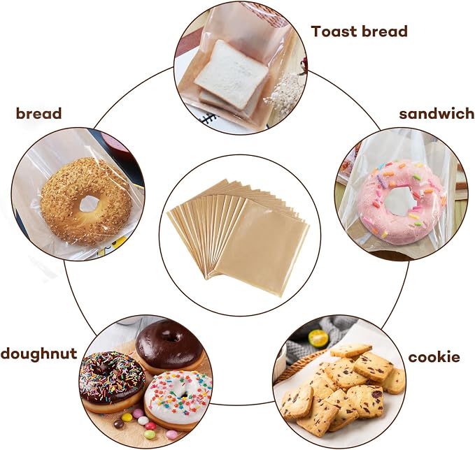 Bakery Bags Visible Dessert Bags with Window, Greaseproof Heat Seal Kraft Paper, Suitable Baked Goods Packaging for Donuts, Bakery Snacks, Sandwiches, Sandies, Cookies (S-100PCS, Brown) - Image 4