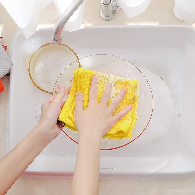 Homaxy 100% Cotton Waffle Weave Kitchen Dish Cloths 8-Pack, Yellow | 12 x 12 Inches, Ultra Soft Absorbent Dish Towels, Quick Drying Dish Rags with Hanging Loop - Image 4