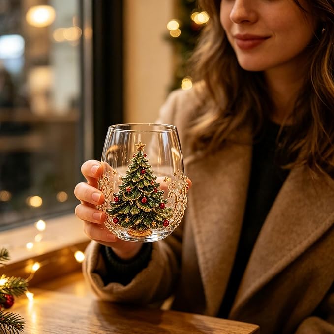 3D Christmas Glass Art Cup, Luxury Raised Holiday Glassware Collection | Cute Festive Stemless Wine Glasses,Artistic Holiday Table Ornaments,Perfect Christmas Home Decor Gifts for Various Beverages - Image 6