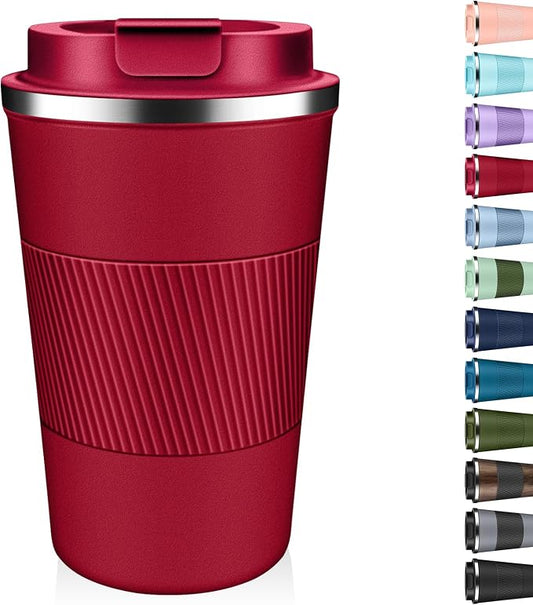 Insulated Coffee Tumbler 17 oz, Stainless Steel Coffee Mug with Lids, Travel Coffee Mug Leak Proof, Double Wall Vacuum Insulated Reusable Iced Coffee Cup, Keep Drinks Hot and Cold (Red, 17 Ounces) by Unknown