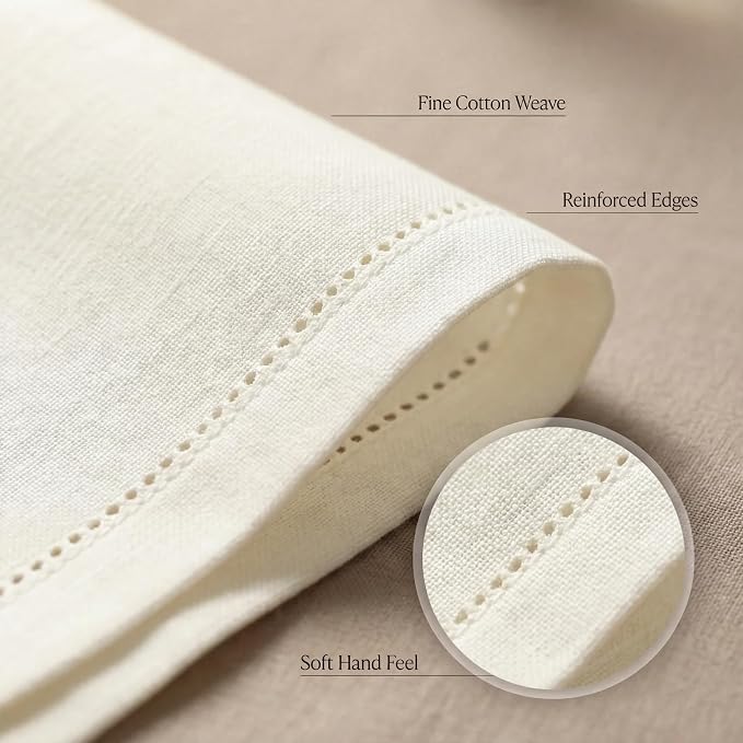 Urban Villa Hemstitch Cloth Dinner Napkins Cotton 20”x20” (Set of 12)-Ivory - Image 5