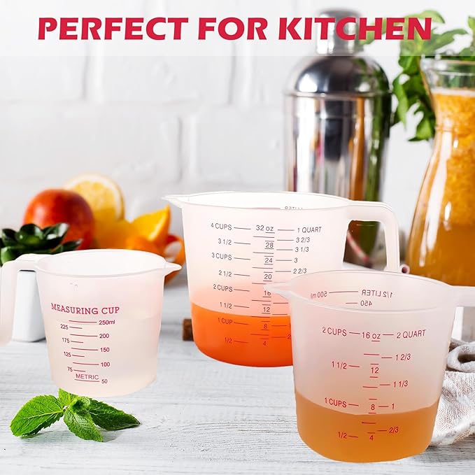 8 Pcs 1 Cup Capacity Plastic Measuring Cup, 8 Oz/250 ml Clear Graduated Measuring Cups Plastic Mug with Spout and Handles Ounce and Ml Cup Marking for Recipe Ingredient, Flour, Water, Liquid