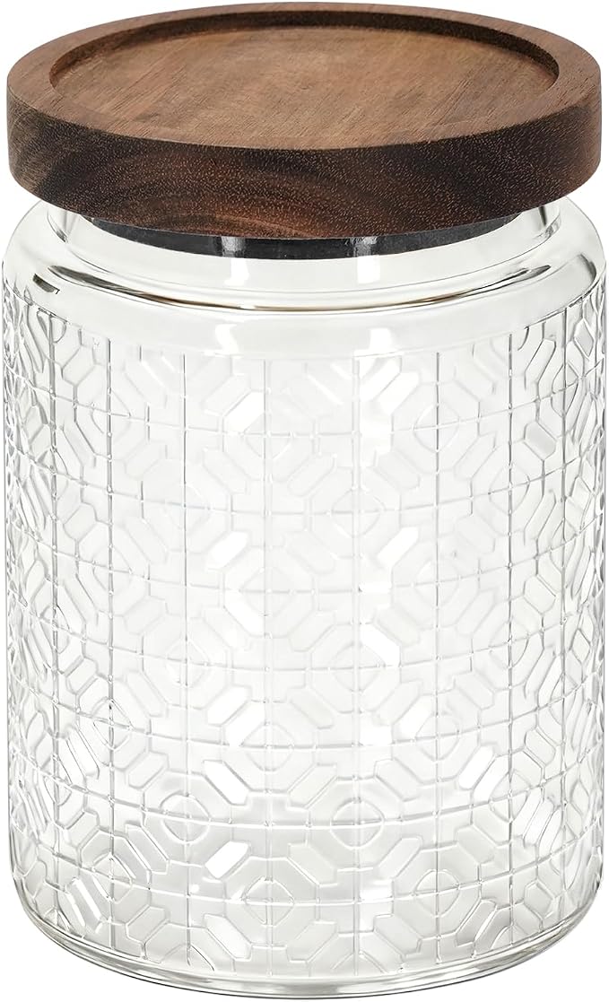 1Pc 24oz Window Style Vintage Glass Candy Jar with Solid Wood Lid, Kitchen Storage Canister for Sugar, Coffee, Tea, Cookies, Bath Salt - Decorative Mason Jar (1, Clear, 24oz) by eispap
