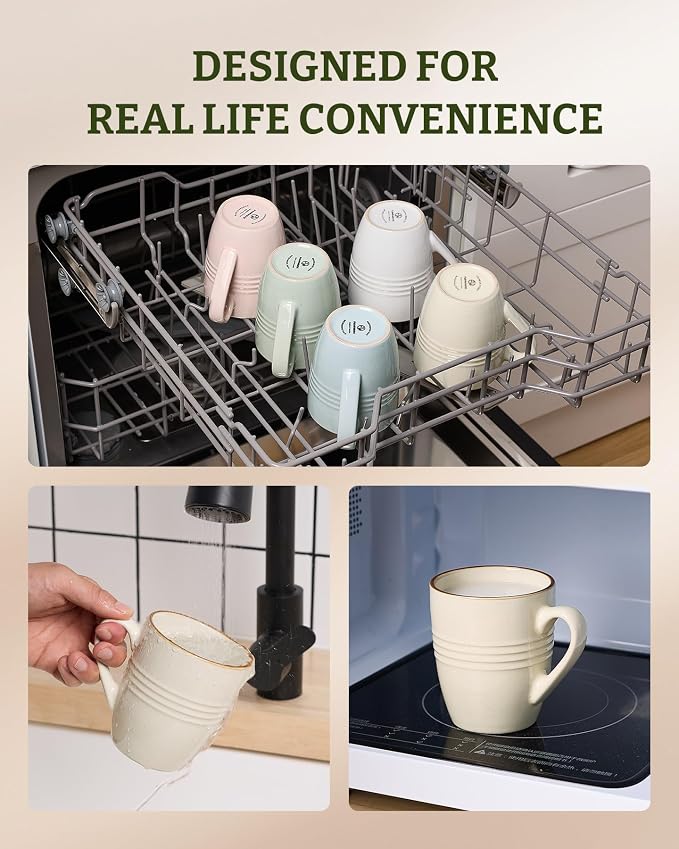 famiware Jupiter Coffee Mugs Set of 4, 13oz Coffee Mug, Microwave and Dishwasher Safe, Coffee Cups with Handle for Coffee, Tea, Cocoa, Milk, Vanilla White - Image 5