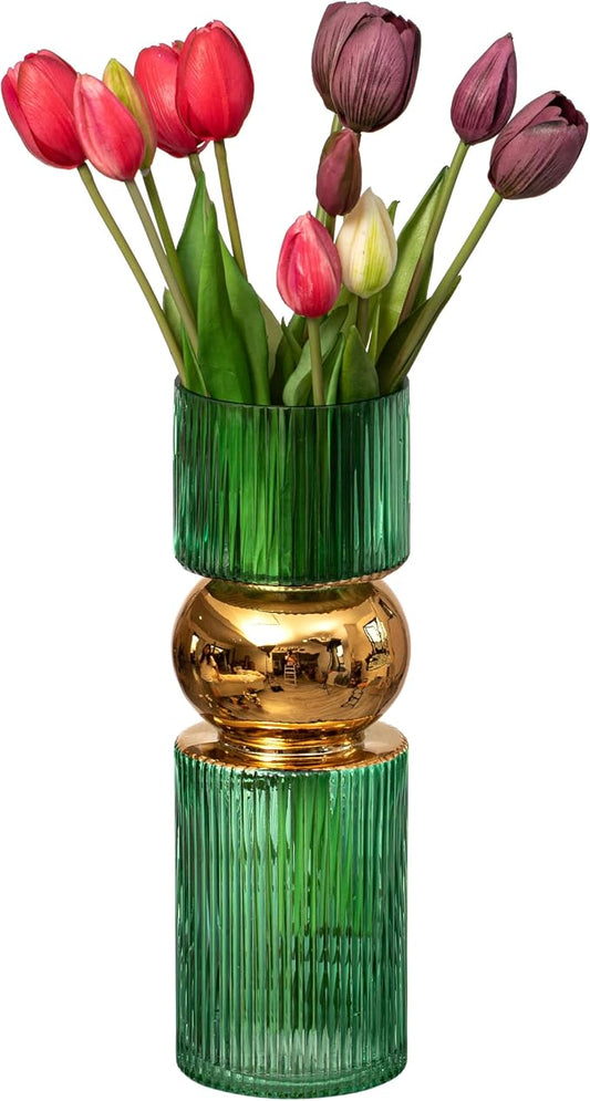 12-Inch Decorative Green Tall Glass Vase - Modern Minimalist Decor for Parties, and Special Events - Perfect Centerpiece for Coffee Tables, Living Rooms, Dining Tables, Offices, and Farmhouse Decor by Uniquewise