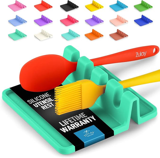 Zulay Kitchen Silicone Utensil Rest with Drip Pad for Multiple Utensils - BPA-Free, Heat-Resistant Spoon Rest & Spoon Holder for Stove Top - Kitchen Utensil Holder for Ladles & Tongs - Carnival Grass by ZulayKitchen