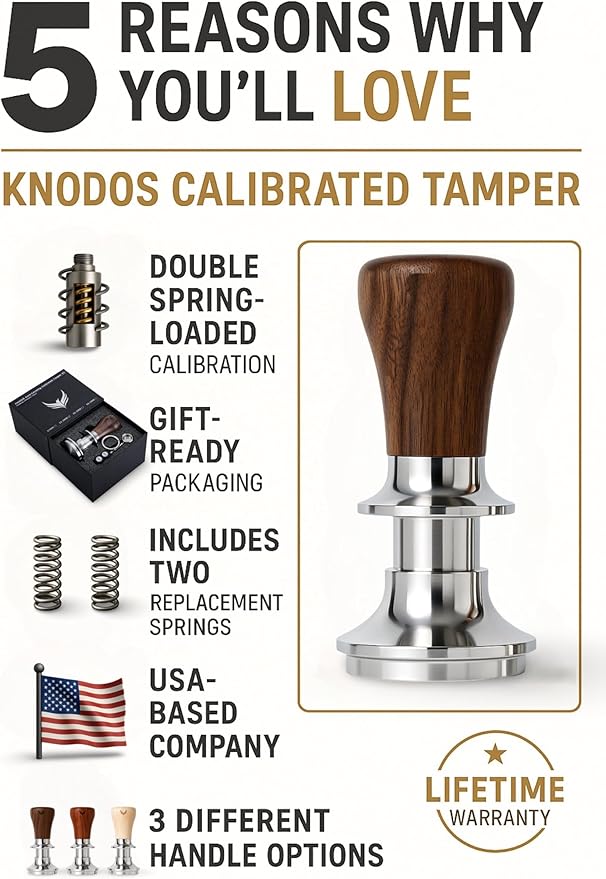 54mm Espresso Tamper For Breville Machines Calibrated Tamper Tool Espresso Walnut, Auto-Leveling and 30lb Spring Loaded Design Coffee Tamper With Stainless Steel Ripple Base