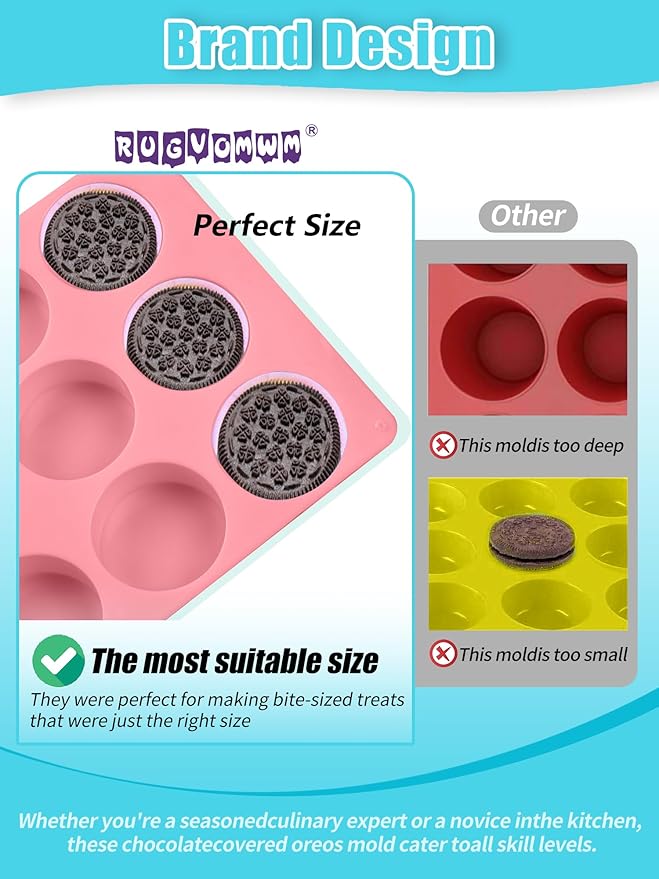 2 PCS Round Chocolate Cookie Molds, 12-Cavity Cylinder Silicone Mold, Perfect for Chocolate Covered Oreos, Cake, Candy, Pudding, Mini Cakes Jelly Baking -Blue&Pink