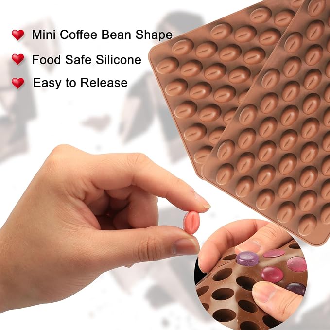 Mini Coffee Bean Molds, 55 Cavities Silicone Chocolate Mold | Coffee Bean Shape, Food Grade Mini Silicone Mold, For Homemade Sugar Free Chocolate Chips/Snacks/Cake Décor, 2 PCS - Image 3