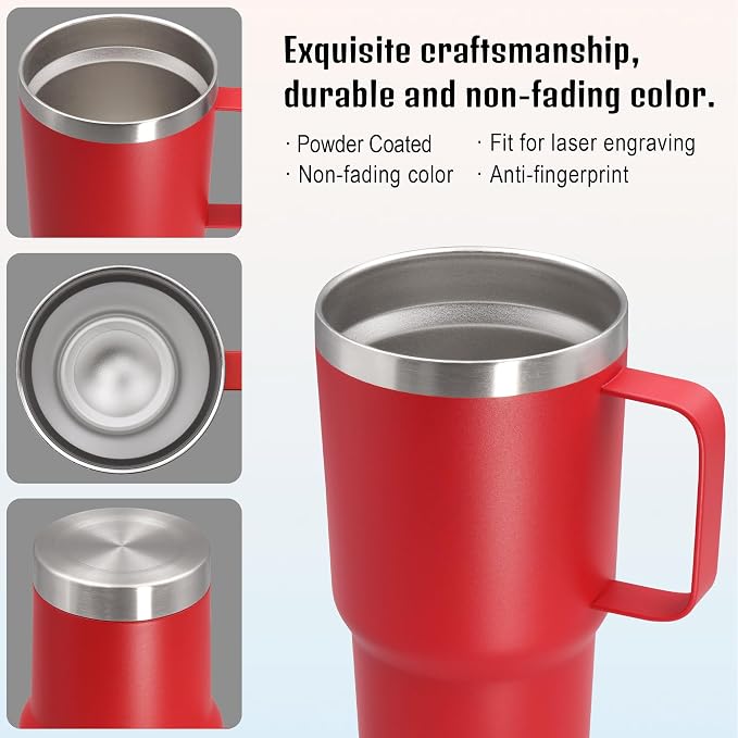 20 oz Tumbler with Handle and Lid Insulated Travel Coffee Mug Red 12P | Stainless Steel Tumbler, coffee tumbler with handle,Spill Proof Double Wall Vacuum Tumbler Cup Keep Drink Hot & Cold - Image 5