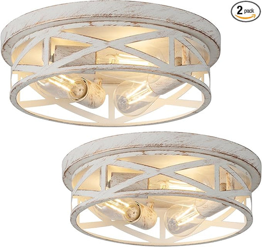 2 Pack Close to Ceiling Light Fixtures, 3-Lights Cage Flush Mount Ceiling Light, 13 Inch White and Gold Semi Flush Mount Ceiling Light for House Bedroom Laundry Hallway Kitchen by Wyneyet