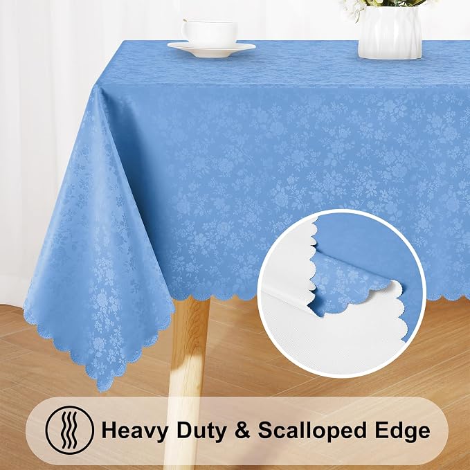 Smiry Square Waterproof Heavy Duty Vinyl Tablecloths, 54 x 54 Inch | Wipeable Washable Floral Embossed Table Cover for Kitchen and Dining Room, Indoor & Outdoor Use, Baby Blue - Image 4