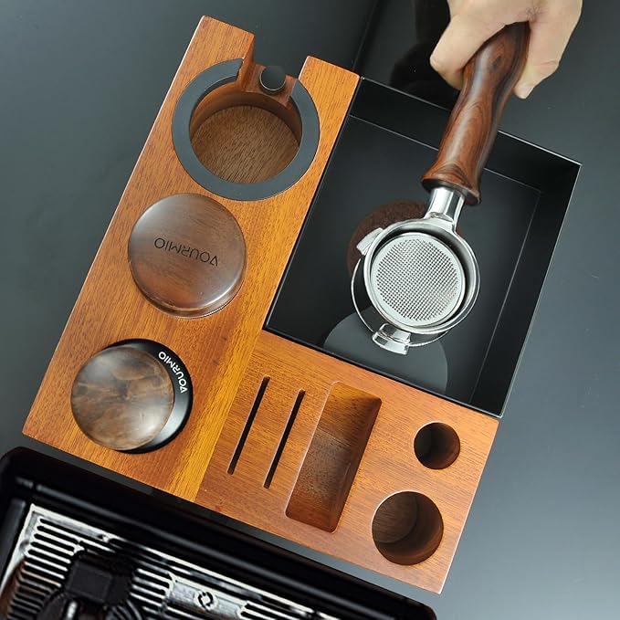 54mm Espresso Tamping Station - Large Knock Box, 9 in 1 Espresso Organizer for Storage 51/53/54MM Coffee Portafilter, Distributor, Tamper and Puck Screen Accessories