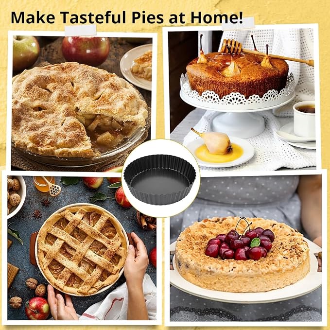 2 Packs Tart Pans, 9 in, 22.8 cm Pie Pans with Removable Bottom, Fluted Round Quiche Pie Pans, Carbon Steel Baking Pan Dish, Non Stick, Easy to Use and Clean for Home Baking and Party Prep - Image 2
