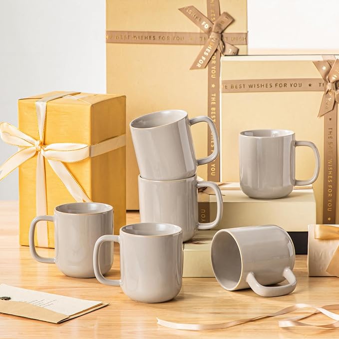 vancasso Coffee Mugs Set of 6, 12 Oz Ceramic Coffee Cups with Handle, Ceramic Unique Glaze Coffee Cup for Cappuccino, Latte, Tea, Cocoa, Dishwasher & Microwave Safe Gift Sets, Gray, Series PLAYA - Image 7
