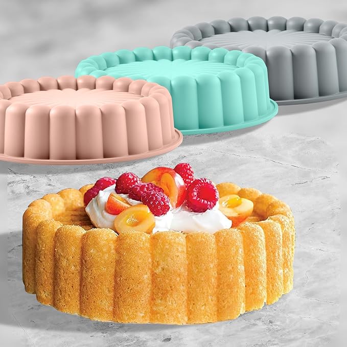 10 Inch Silicone Cake With 8 Inch Pan Set (2 Pack) - Nonstick Baking Mold for Pound Cake, Jello, Bread & Brownies, Dishwasher Safe, Blue - Image 6