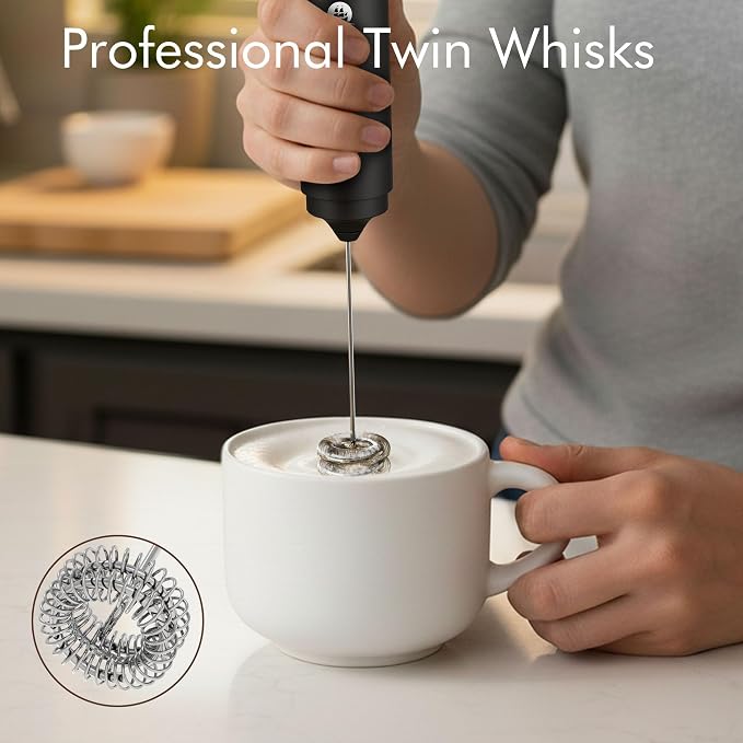 Rechargeable Milk Frother Handheld, 2-IN-1 Dual Spring Whisk Electric Frother Wand for Cappuccino Latte Macchiato, Portable Drink Mixer for Coffee, Matcha, Hot Chocolate - Image 3