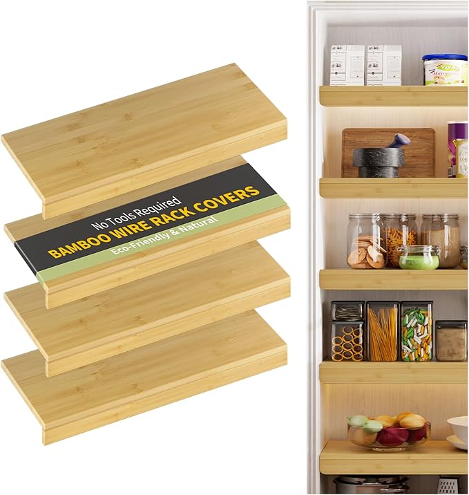 Wire Shelf Covers, Bamboo Wire Rack Covers for Pantry, Closet，Kitchen (4pcs, 30" W x 12" D, Natural) by ClimbHope