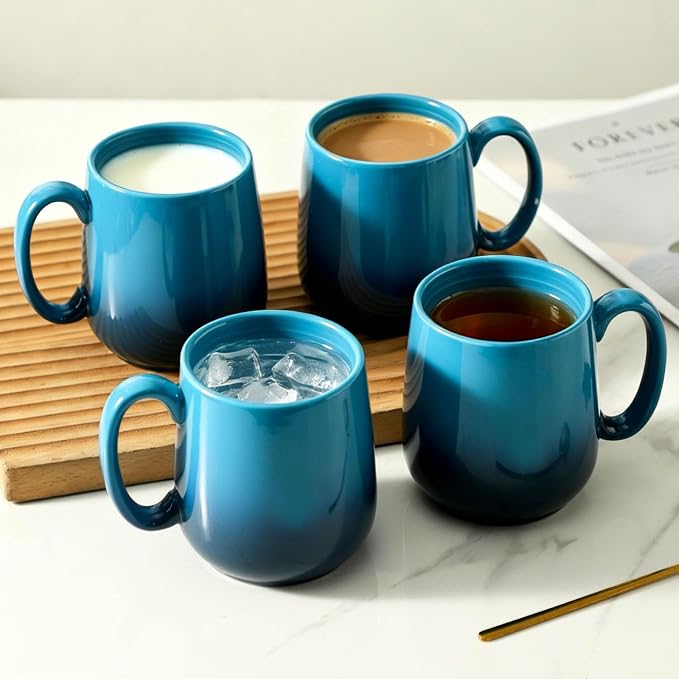 HASENSE 15oz Large Ceramic Mug Set, 4-Piece Blue Ombre Coffee Cups with Handle – Microwave & Dishwasher Safe for Cappuccino Latte Tea, Housewarming Present - Image 5