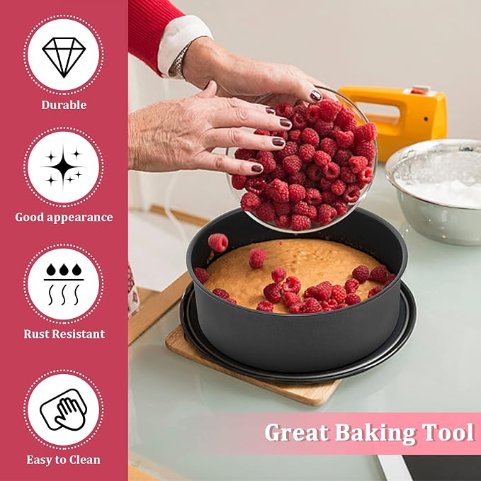 P&P CHEF 8 Inch Cake Pan Set, 4Pcs Non-stick Round Baking Cake Pans Tins | Stainless Steel Core & Nonstick Coating, Good for Baking Layer Tier Cakes for Birthday Wedding, Deep Side & One-piece Design - Image 3
