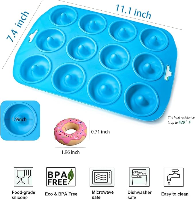 2pcs Silicone Donut Pan, 12 Holes Mini Donut Silicone Mold Heat Resistant, Silicone Donut Molds for baking, Mini Silicone Baking Mold for baking delicious donuts, Non-stick Bottom, Easy to Clean