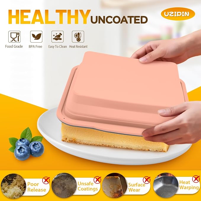 7x7 Silicone Square Cake Pan with Metal Reinforced Edge, Nonstick Brownie Baking Pan, BPA Free, Oven Safe Flexible Silicone Mold, Suitable for Making Cakes, Brownies, Bread, Pie, Lasagna - Image 3