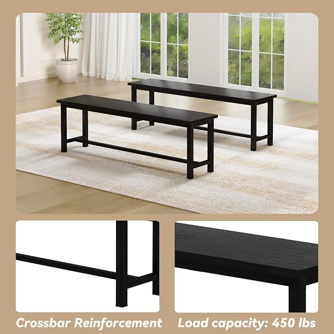 Recaceik Dining Table Set for 4 Kitchen Dining Room Set with 2 Dinner Benches, Farmhouse Breakfast Table for Apartment Small Space, Easy Assembly - Image 7