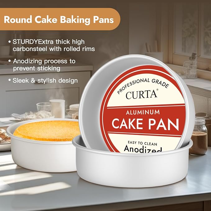 10 Inch Round Cake Pan, 10x3 inch 2 Set Anodized Aluminum Round Baking Pan, Small Cake Pan Non-Toxic & Heavy Duty, Deep Side, Easy Clean & Dishwasher Safe - Image 4